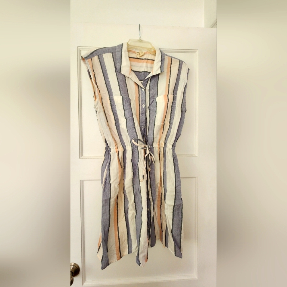 Japna Blue and Cream Striped Midi Dress
